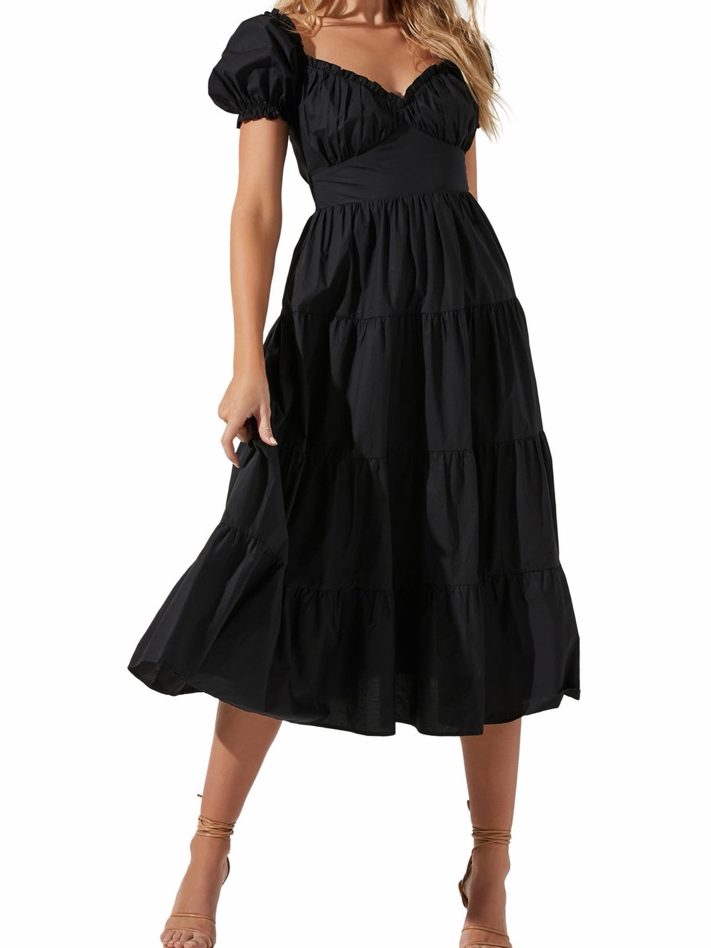 ASTR the Label Sweetheart Neck Tiered Ruffle Cotton Dress